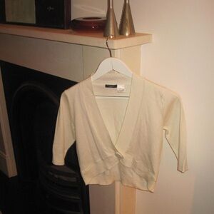 Women's Cream V-Neck Ribbed Tie-Front Cardigan